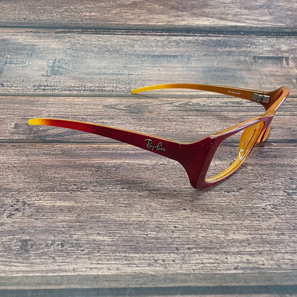 Ray-Ban RB 4058 681 Burgundy Amber Rectangular Eyeglass Frames Made in Italy